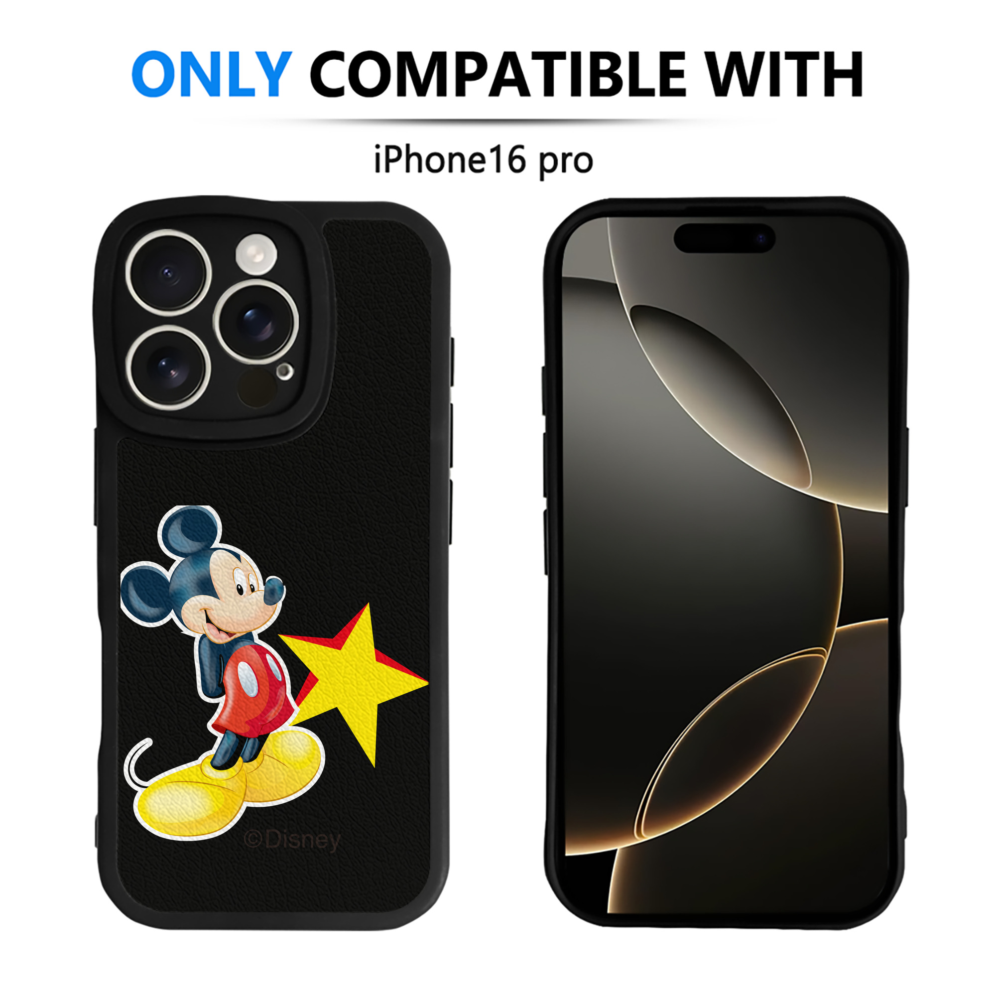 （画像用） ミッキーマウス Mickey Mouse 【iPhone 16シリーズ対応】シリコンスマホケース（レザー調） 材質：シリコン